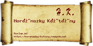Horánszky Kötöny névjegykártya